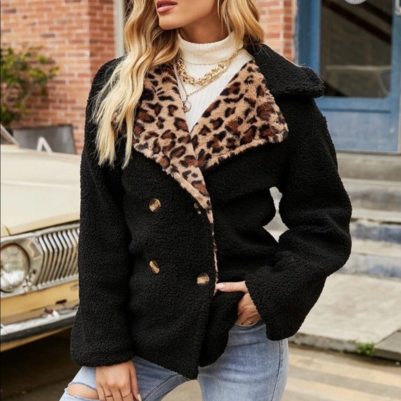 Leopard print contrast teddy coat - Picture 9 of 16